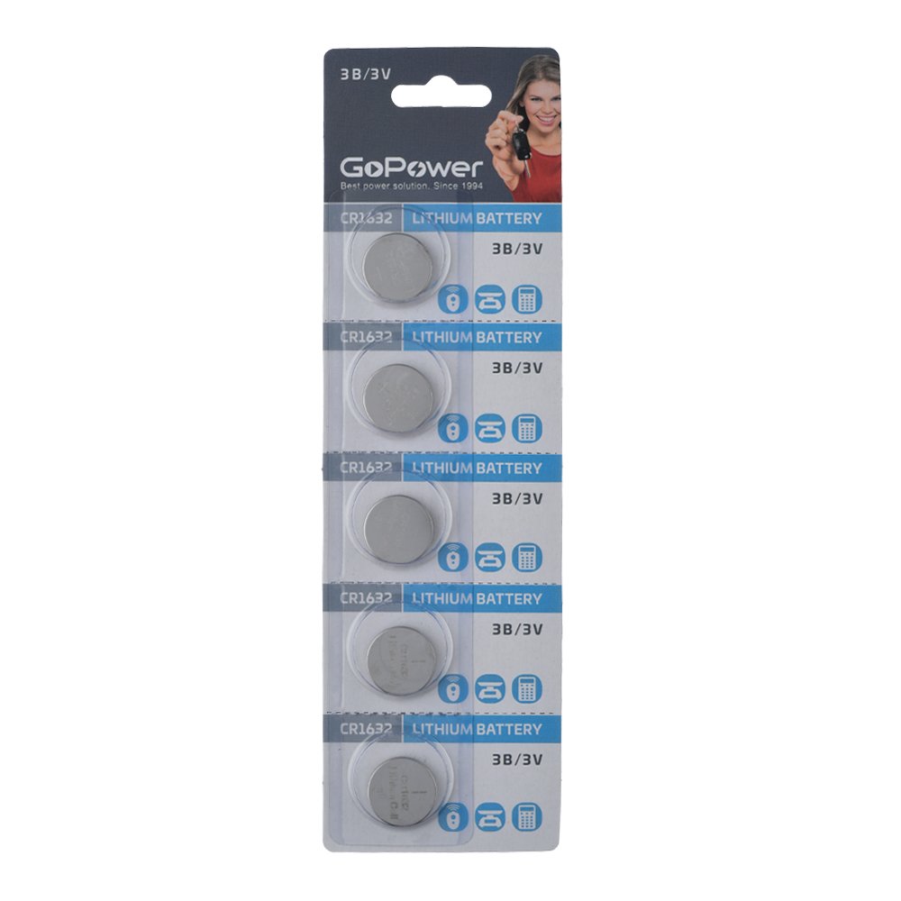 Батарейка CR1632-5BL 5 шт. GoPower Lithium 3V 