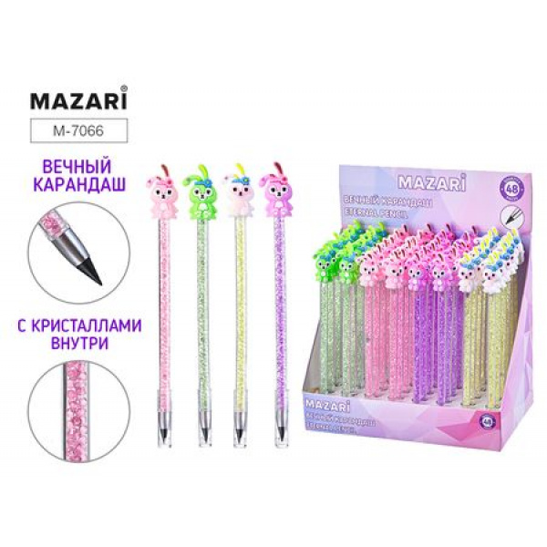 Карандаш вечный Mazari Зайки с кристаллами М-7066 Карандаш вечный Mazari Зайки с кристаллами М-7066