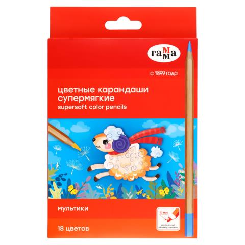 Карандаши цв. 18 цв. Гамма Мультики супермягкие 80220217 Карандаши цв. 18 цв. Гамма Мультики супермягкие 80220217