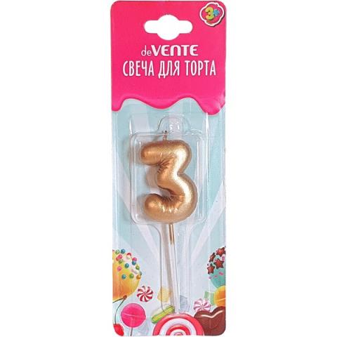 Свеча-цифра "3" deVENTE 9060006 Воздушный шарик золото Свеча-цифра "3" deVENTE 9060006 Воздушный шарик золото
