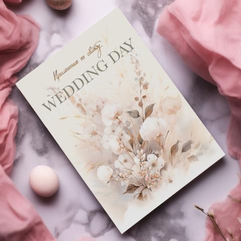 PR34 Приглашение на свадьбу WEDDING DAY (букет со льном) PR34 Приглашение на свадьбу WEDDING DAY (букет со льном)