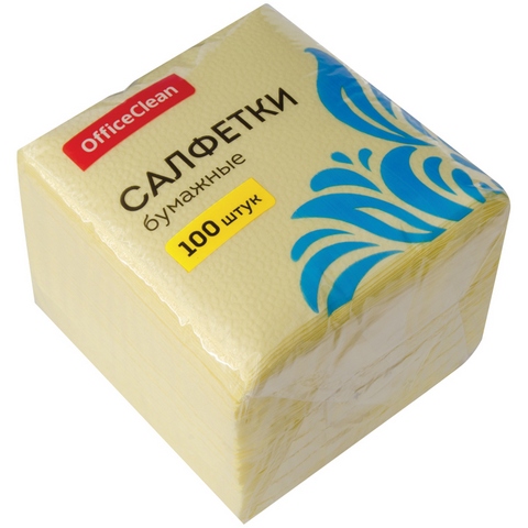 Салфетки бумажные OfficeClean 24х24 желтые 100 шт. 255442 Салфетки бумажные OfficeClean 24х24 желтые 100 шт. 255442