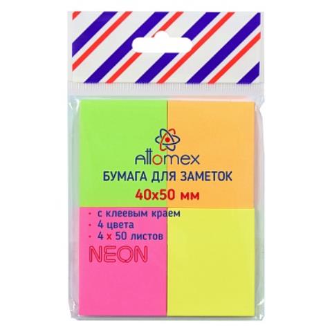 Стикеры 50х40 мм 50л Attomex 4 неоновых цвета 2010200