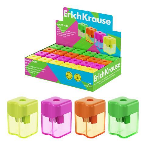 Точилка ErichKrause Wave mini неон с контейнером 60058 Точилка ErichKrause Wave mini неон с контейнером 60058