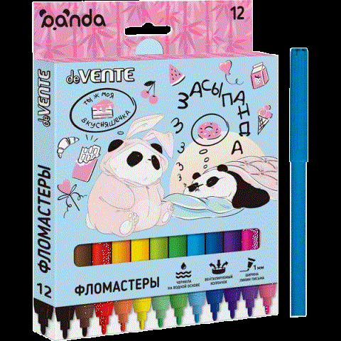 Фломастер 12 цв. deVENTE 5081127 Panda к/к