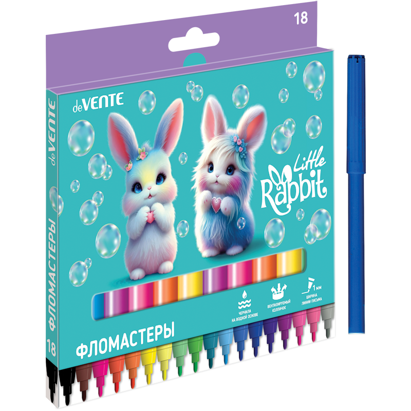 Фломастер 18 цв. deVENTE Little Rabbit карт.коробка 5082626