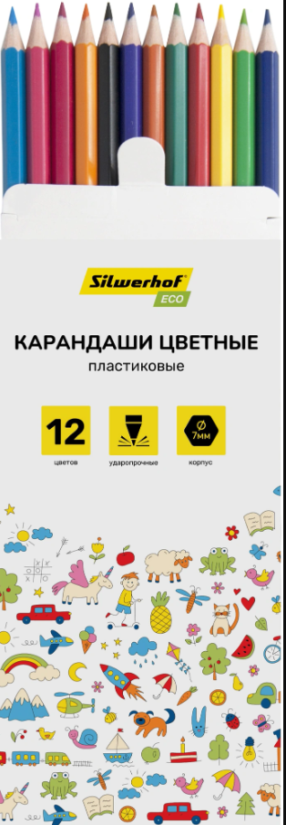Карандаши цв. 12 цв. пластиковые Silwerhof Eco 2061123 Карандаши цв. 12 цв. пластиковые Silwerhof Eco 2061123