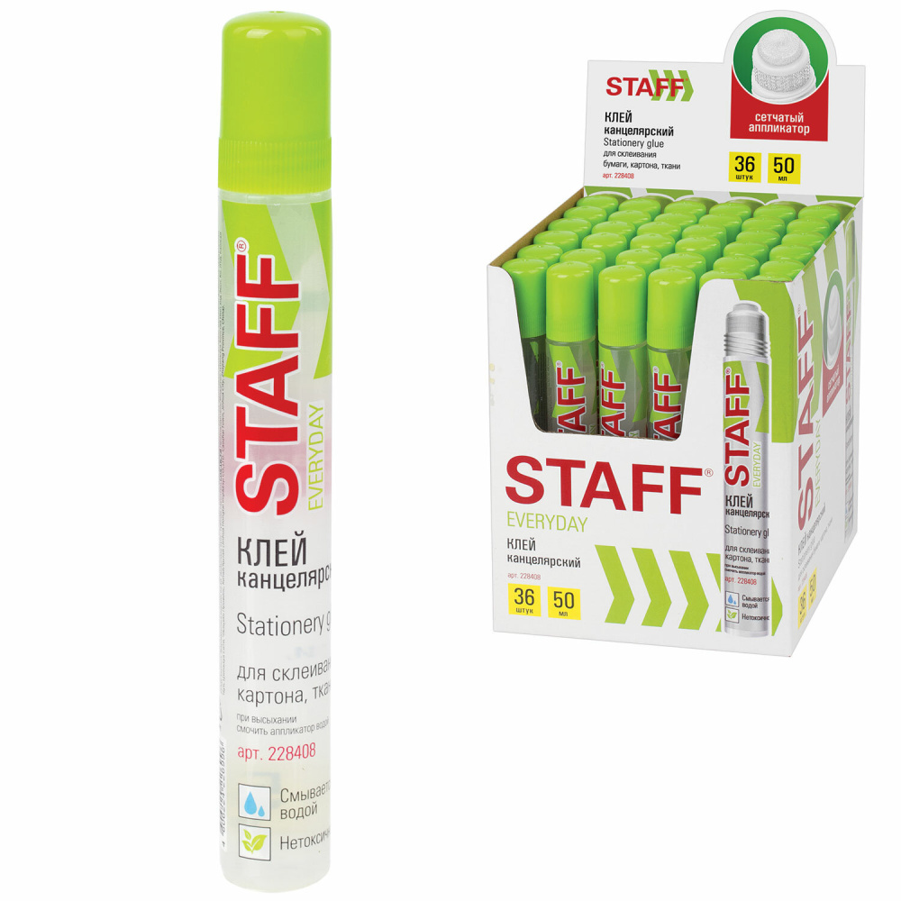 Клей канцелярский STAFF EVERYDAY 50 мл. 228408 сетчатый апликатор