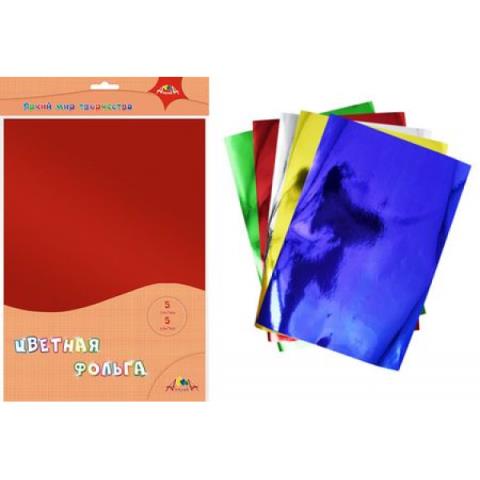 Фольга А4 5 л. 5 цв. ПЭТ Апплика С2533-05 декоратив.