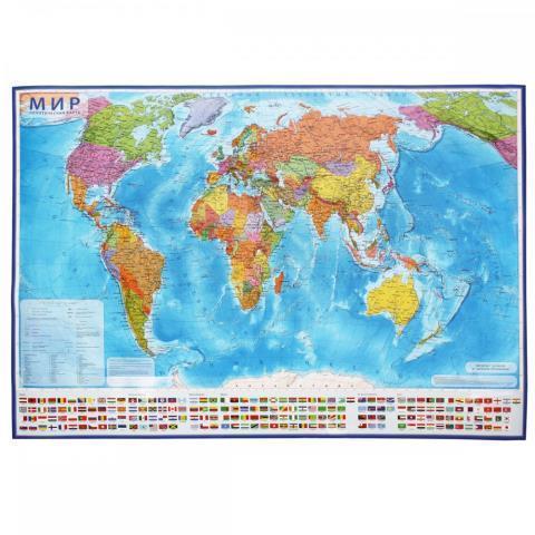 Карта мира Политическая 1:15,5 млн. лам. КН084 199х134 интерактивная