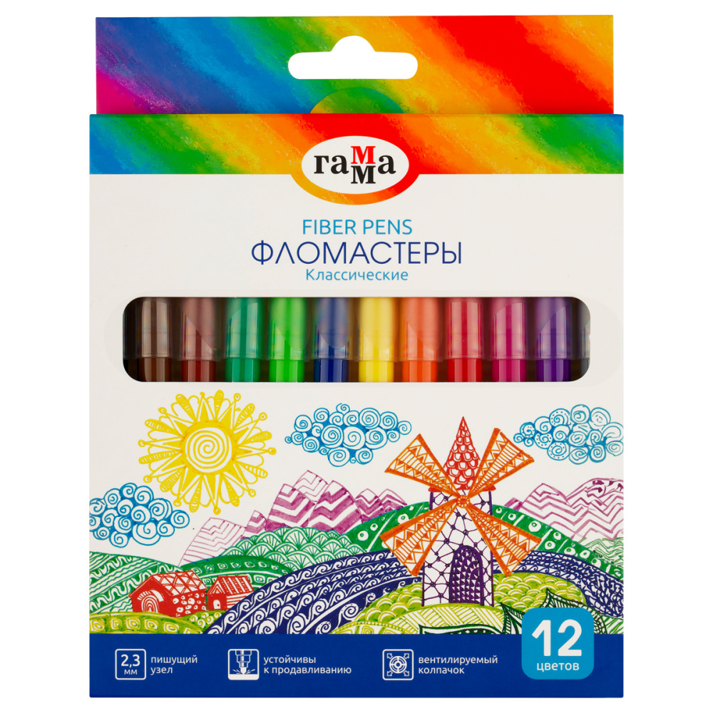 Фломастер 12 цв. Гамма Классические смываемые 291225_12