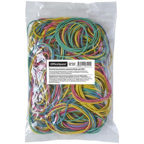 Резинка банковская 200 гр. 60 мм OfficeSpace 9291 цветные