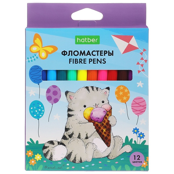 Фломастер 12 цв. Hatber Приключения кота Пирожка FP_066360