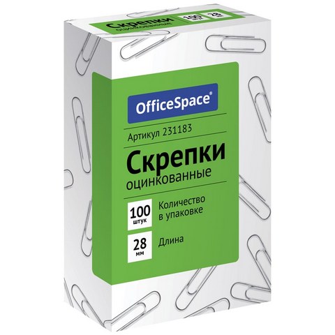 Скрепки 28 мм 100 шт оцинков. 231183 Скрепки 28 мм 100 шт оцинков. 231183