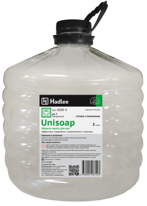 Мыло жидкое HADLEE Unisoap 3 л. ПЭТ белое 4205-3