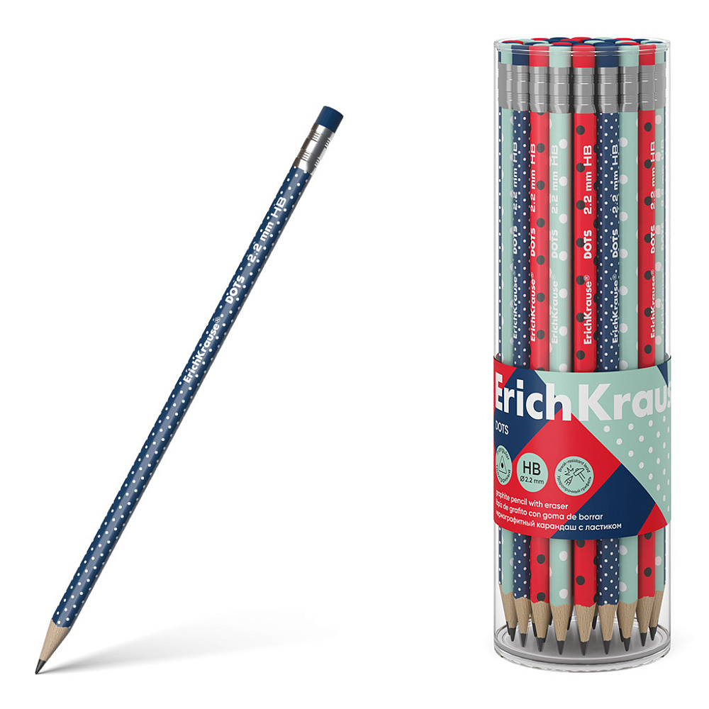 Карандаш ч/гр. ErichKrause Dots трехгранный с ластиком HB 56009