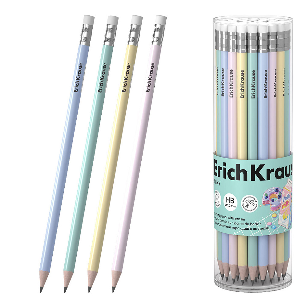 Карандаш ч/гр. ErichKrause Milky круглый с ластиком 65545