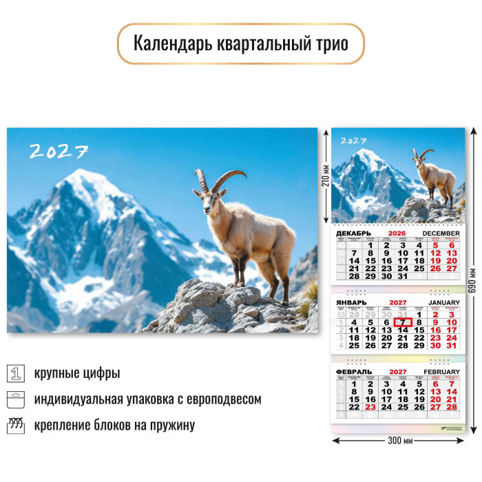 Календарь 3-секционный Символ года 2027 10015