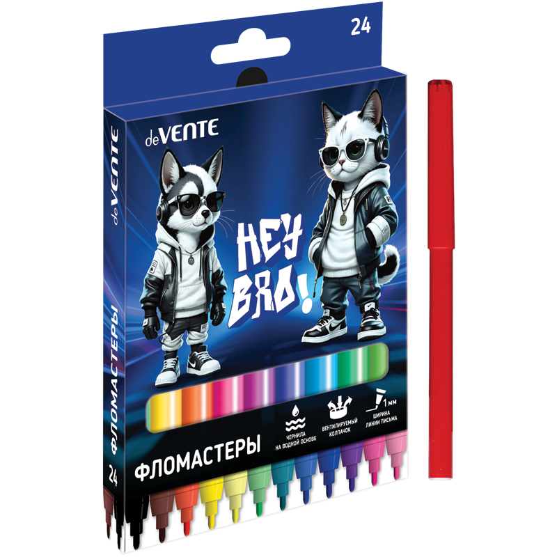 Фломастер 24 цв. deVENTE Hey Bro картон.короб. 5083628