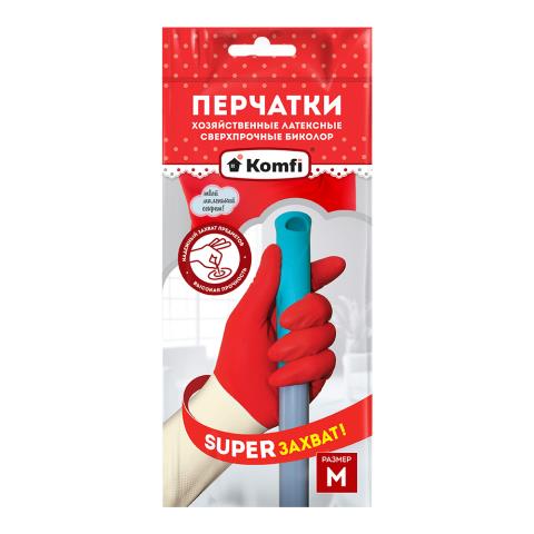 Перчатки латексные Komfi сверхпрочные M бел.+красн. BICOIRA2