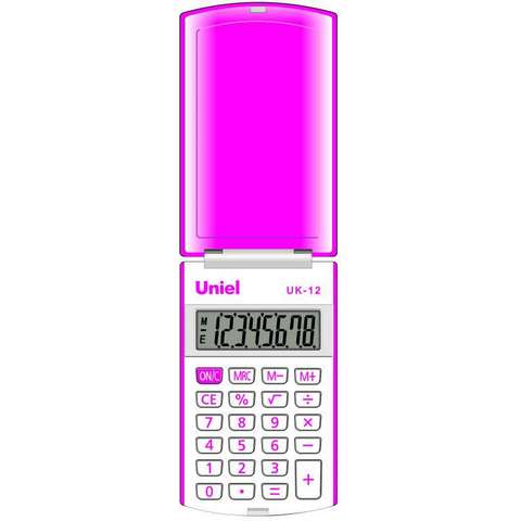 Калькулятор карман. UNIEL UK-12L 8 разр. пурпурный 102х60х12 мм