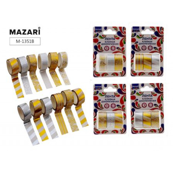 Скотч 15мм*3м 3шт Mazari декоративный M-1351B