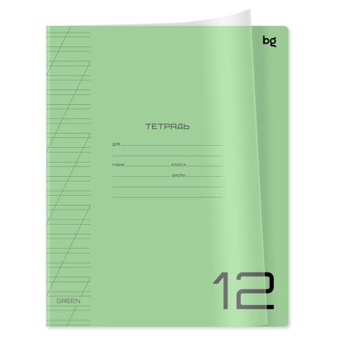 Тетрадь 12 л. (косая) БиДжи UniTone. Green пластик.прозрачная обложка Т5ск12 _пл 12443