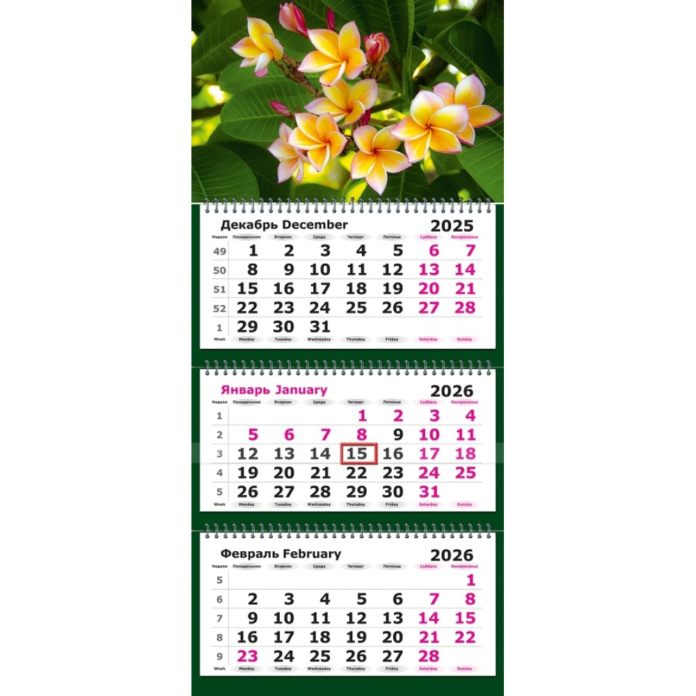 Календарь 3-секционный Тропический цветок 2026 13с14-305