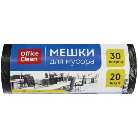 Пакеты для мусора 30 л. 20 шт. OfficeClean 20 мкм черные в рулоне 344034