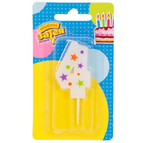 Свеча-цифра "4" Звезды 5 см 1502-4228