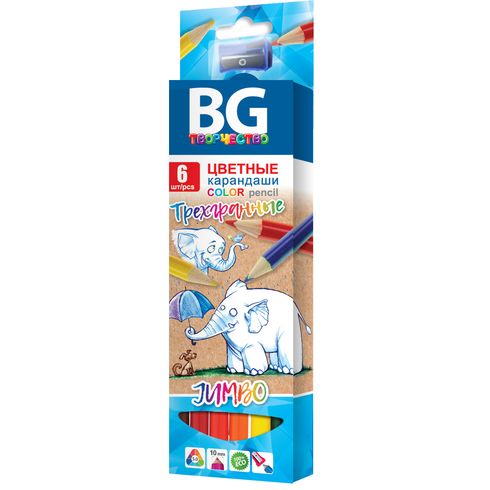 Карандаши цв. 6 цв. BG Jumbo толст. 4643 Карандаши цв. 6 цв. BG Jumbo толст. 4643
