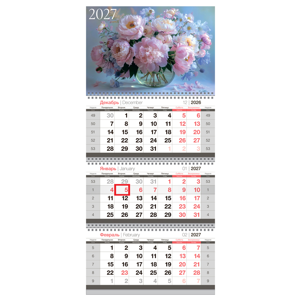 Календарь 3-секционный BG Букет 2027 390920