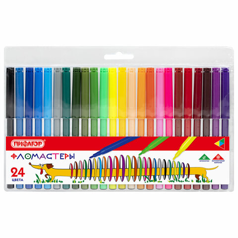 Фломастер 24 цв. Пифагор Веселая такса 151399