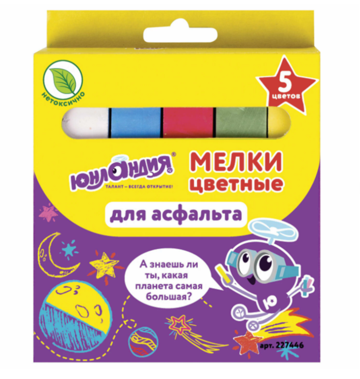 Мел цветной 5 цв. для асфальта квадр. Юнландия 227446