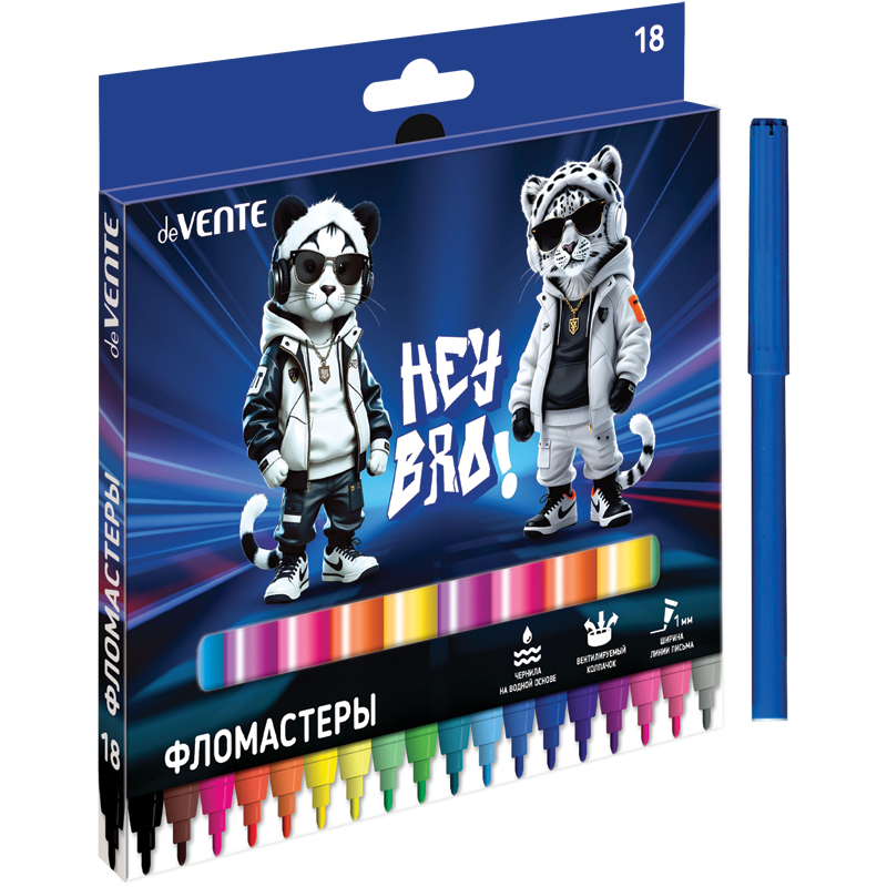 Фломастер 18 цв. deVente Hey Bro картон.коробка 5082628