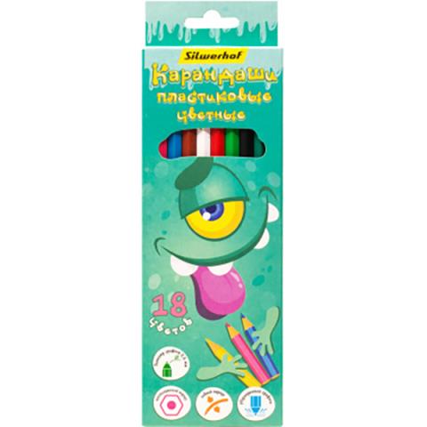 Карандаши цв. 18 цв. пластиковые Silwerhof Монстрики 1830339  РАСПРОДАЖА