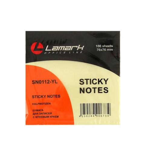 Стикеры 76х76 мм 100 л. LAMARK1112-YL желтый пастель