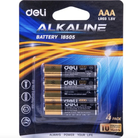 Батарейка LR03 (ААА) Deli алкалин. 4 шт. Е18505 
