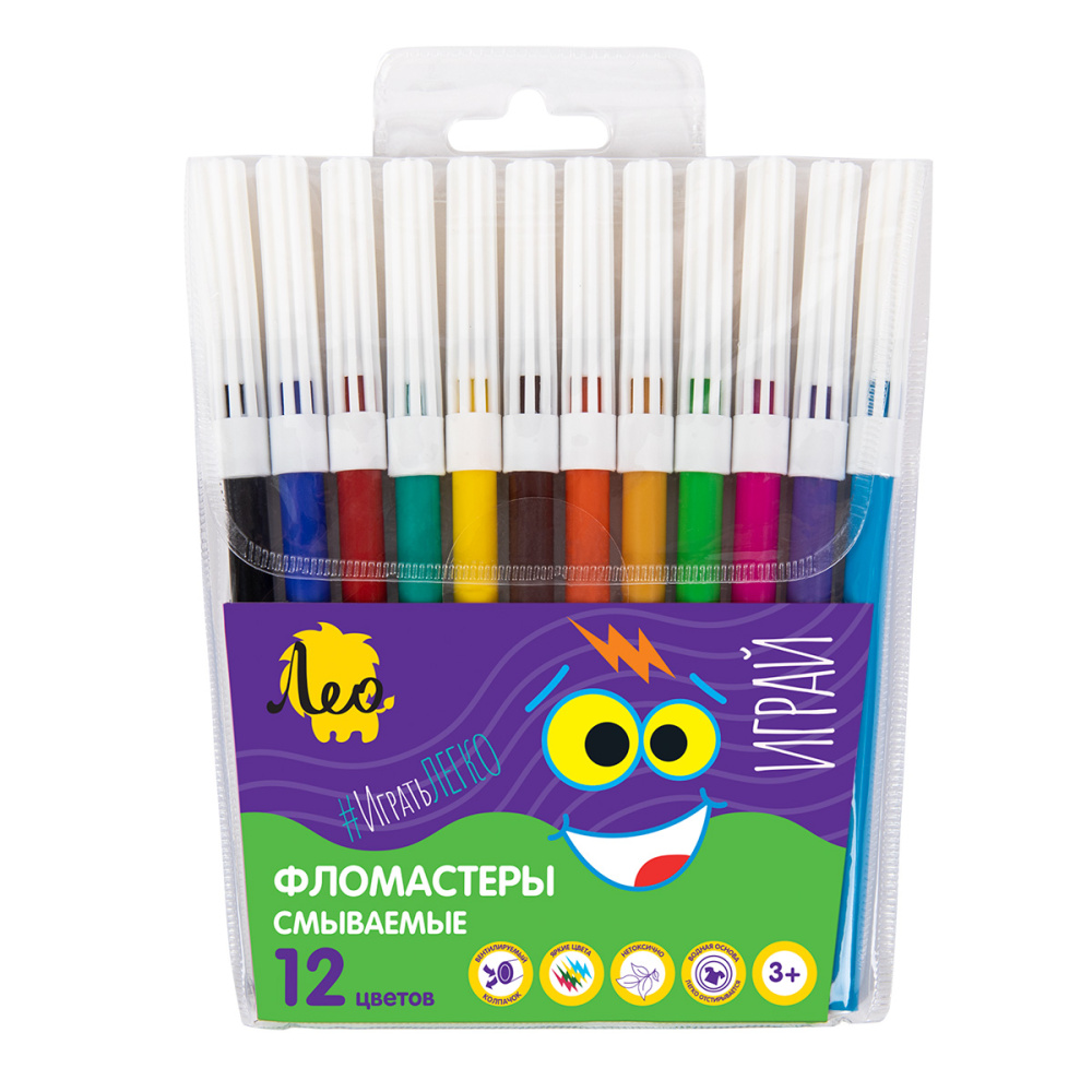 Фломастер 12 цв. Лео Играй LPFPW-12 смываемые