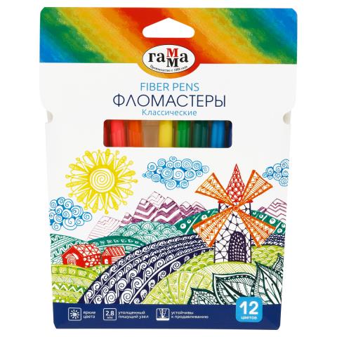 Фломастер 12 цв. Гамма Классические смываемые 130822_12 Фломастер 12 цв. Гамма Классические смываемые 130822_12