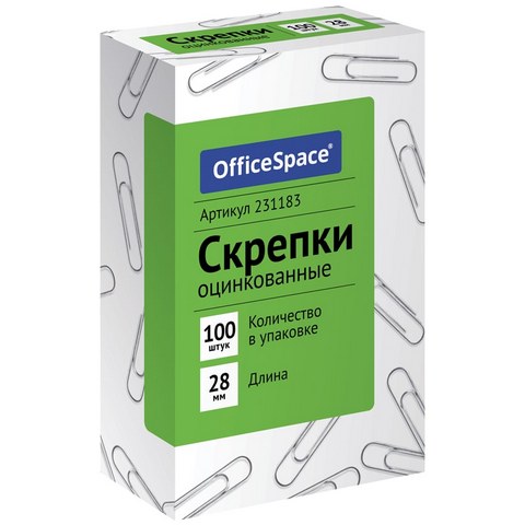 Скрепки 28 мм 100 шт  оцинков. 231183