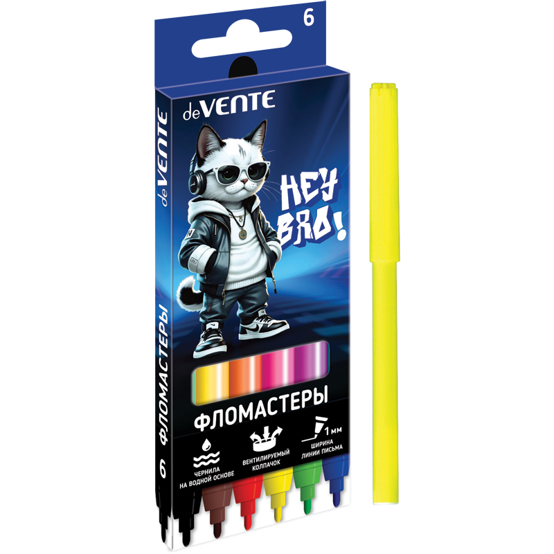 Фломастер 6 цв. deVente Hey Bro картон. коробка 5080628