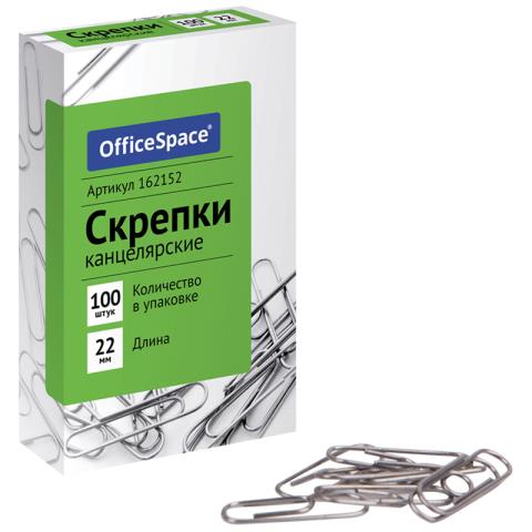 Скрепки 22 мм 100 шт OfficeSpace 162152 металл.