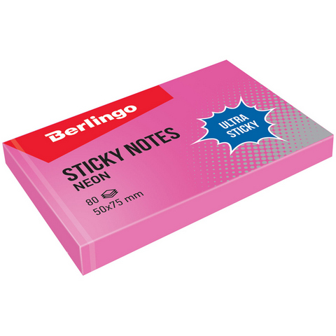 Стикеры 50х75 мм 80л. Berlingo Ultra Sticky 39413 неон розовый