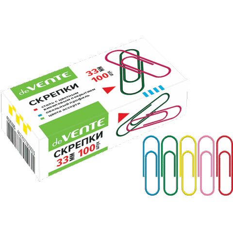 Скрепки 33 мм 100 шт deVENTE цветные 4135325