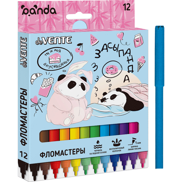 Фломастер 12 цв. deVENTE 5081127 Panda к/к