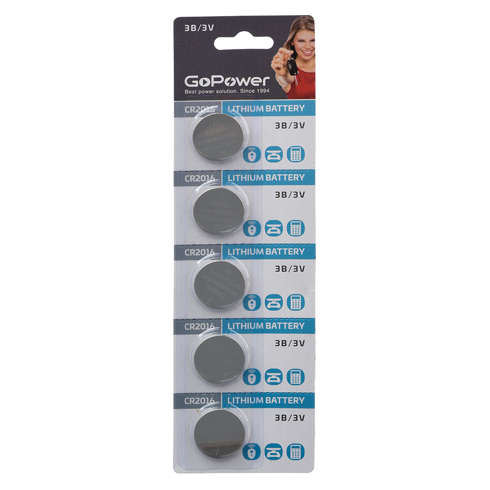 Батарейка CR2016-5BL 5 шт. GoPower Lithium 3V 