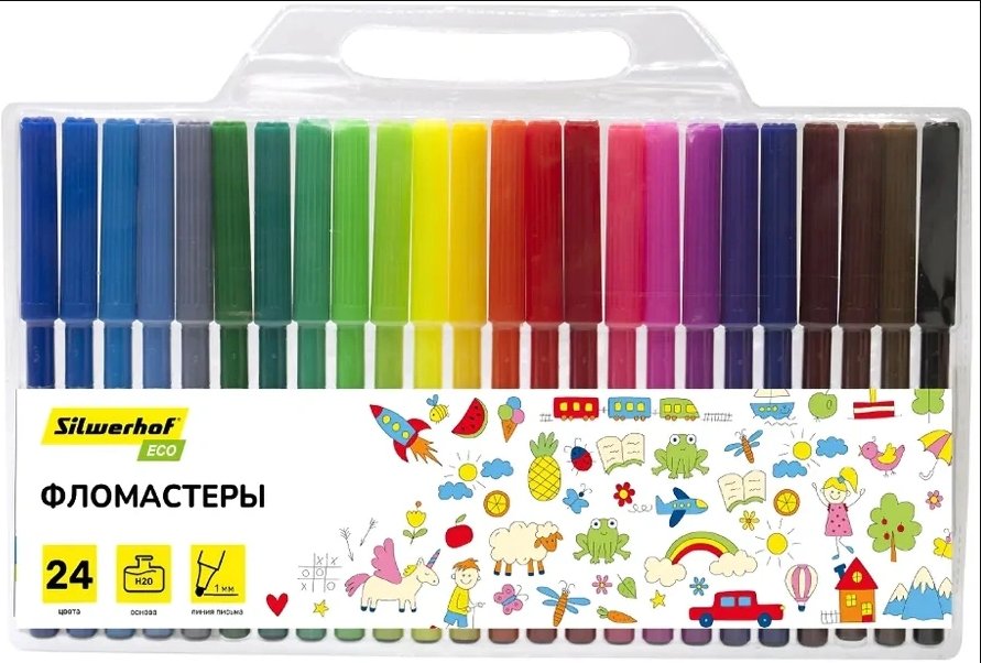 Фломастер 24 цв. Silwerhof Eco пакет с европодвесом 2061094 РАСПРОДАЖА
