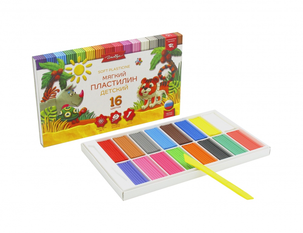 Пластилин 16 цв. Globus Детский мягкий 240гр. ПЛ16Д