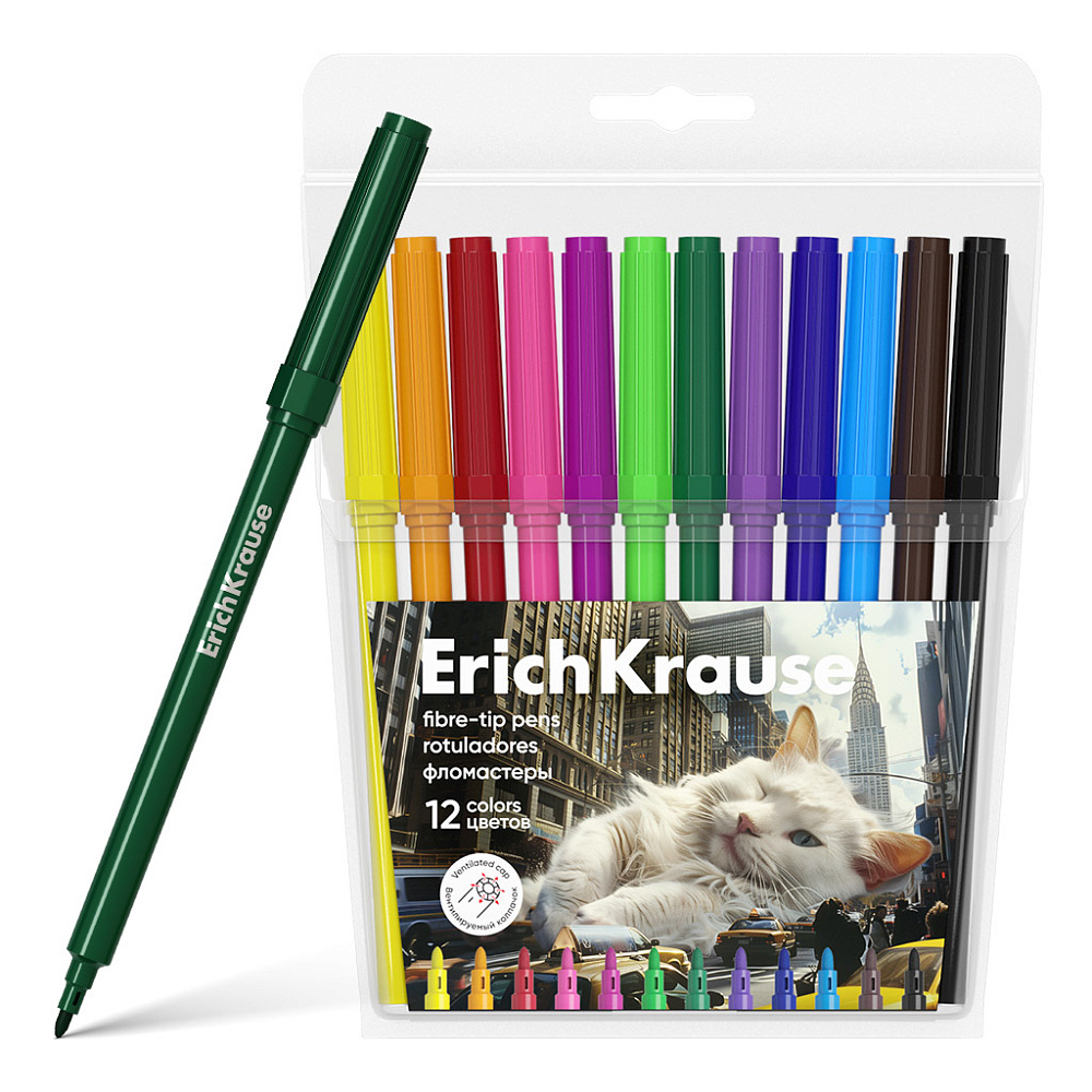 Фломастер 12 цв. ErichKrause Big City Cats 62990